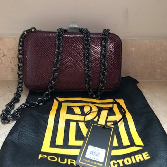 POUR LA VICTOIRE LEATHER EMBOSSED CLUTCH - Picture 1 of 7